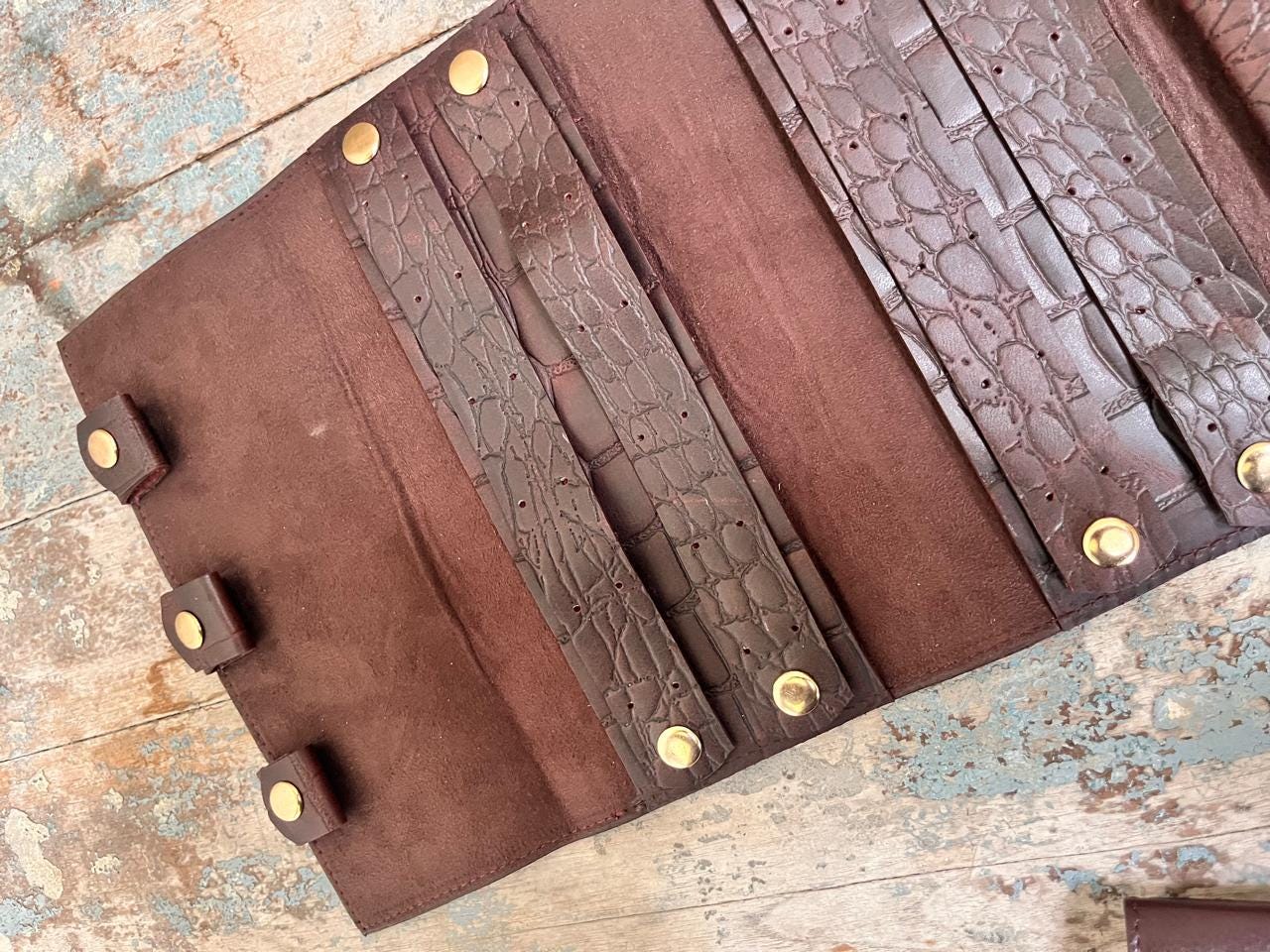 Personalized Leather Travel Jewelry Roll: Engraved Jewelry Storage Case