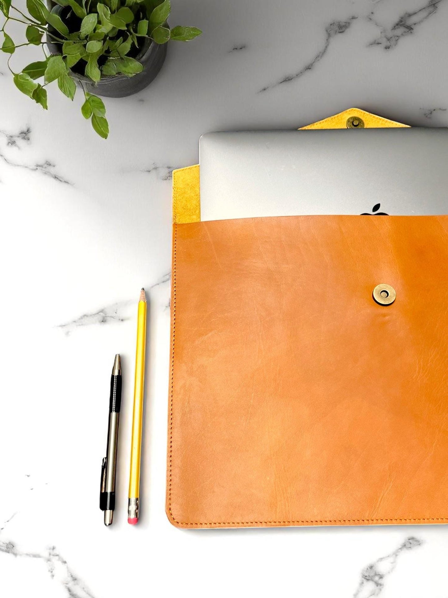 Handmade Leather MacBook Sleeve: Buffalo Crazy Horse Leather, Magnetic Closure