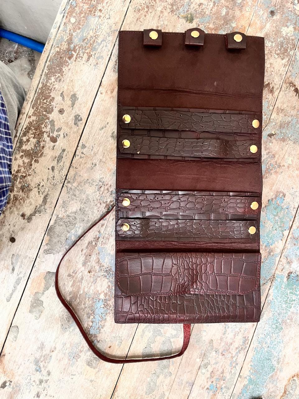 Personalized Leather Travel Jewelry Roll: Engraved Jewelry Storage Case