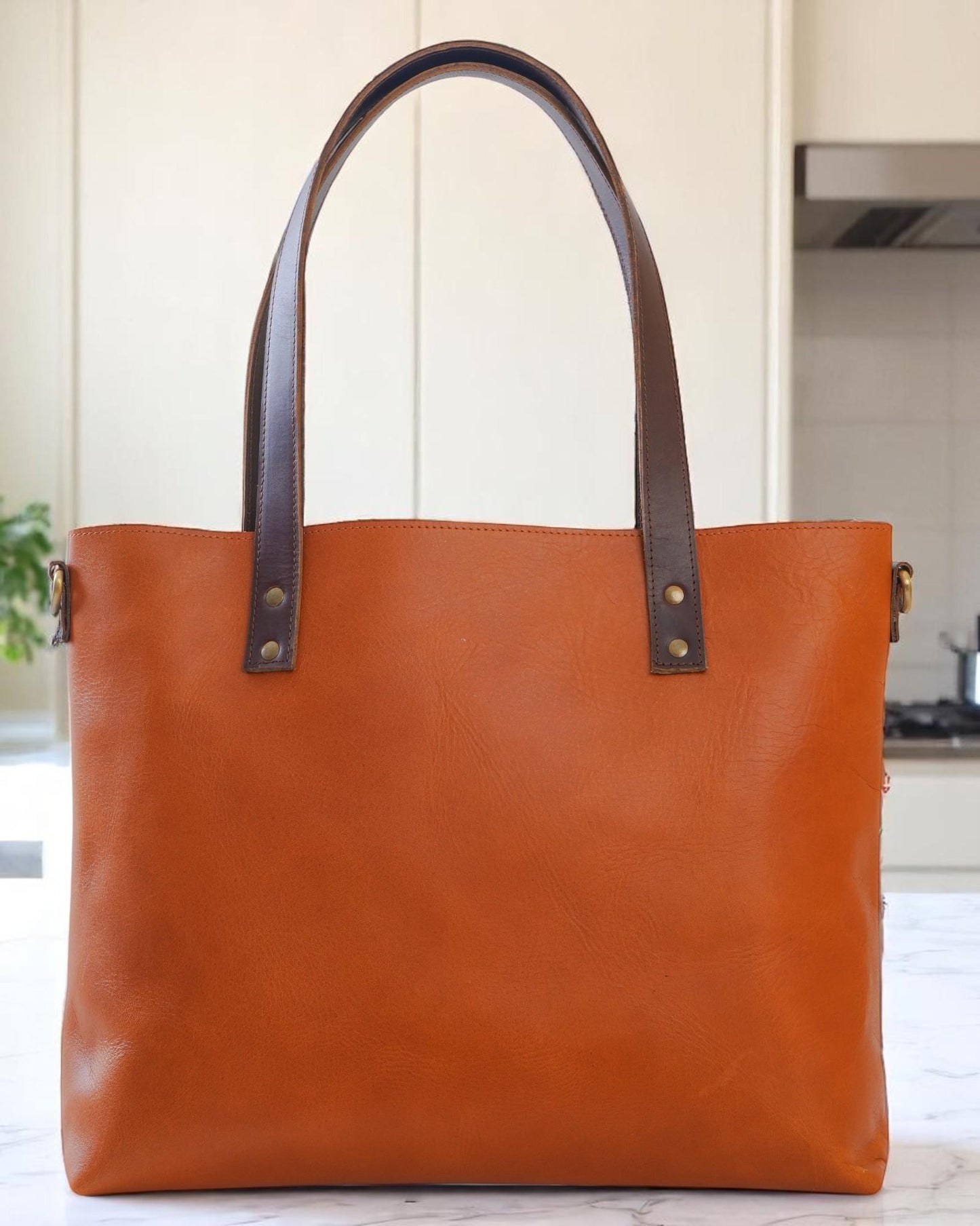 Full Grain Buffalo Leather Tote Bag: Large Laptop Work Bag