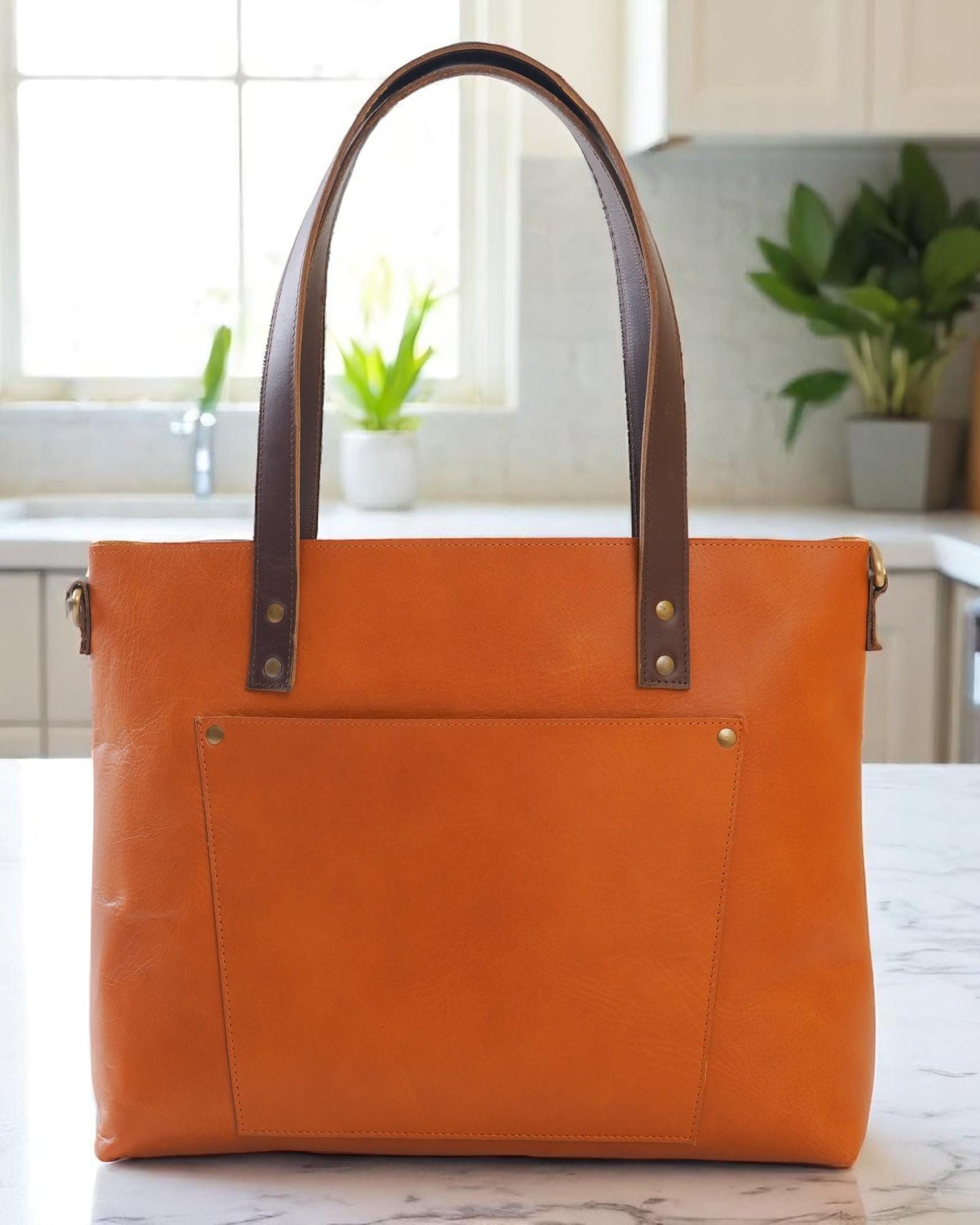 Full Grain Buffalo Leather Tote Bag: Large Laptop Work Bag
