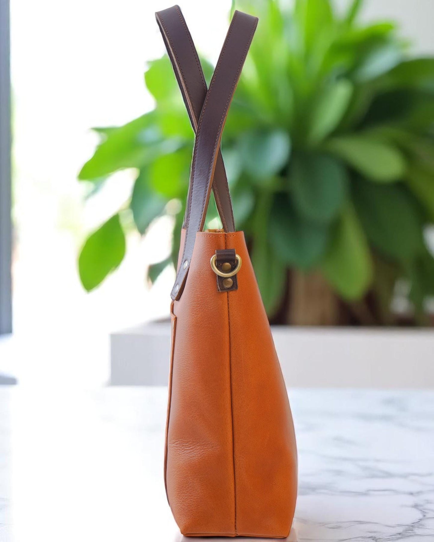 Full Grain Buffalo Leather Tote Bag: Large Laptop Work Bag