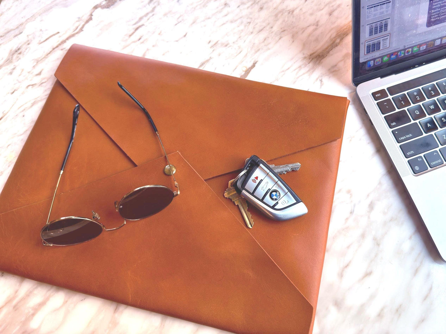 Handmade Crazy Horse Leather MacBook Sleeve: Portfolio Laptop Bag