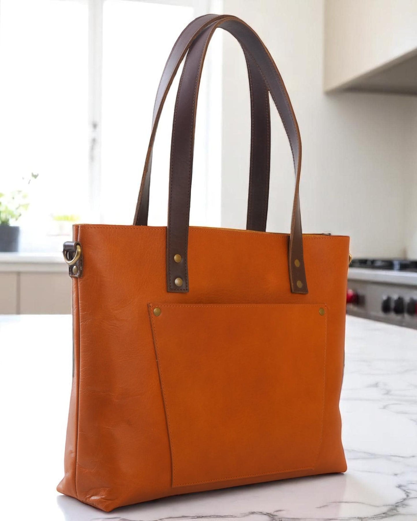 Full Grain Buffalo Leather Tote Bag: Large Laptop Work Bag