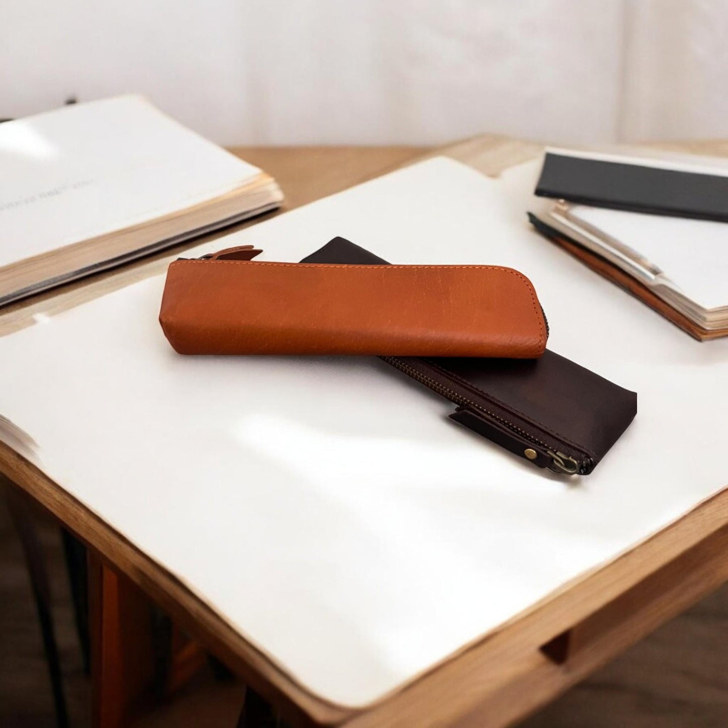 Full Grain Leather Pen Case: Handcrafted YKK Zipper, Elegant Colors