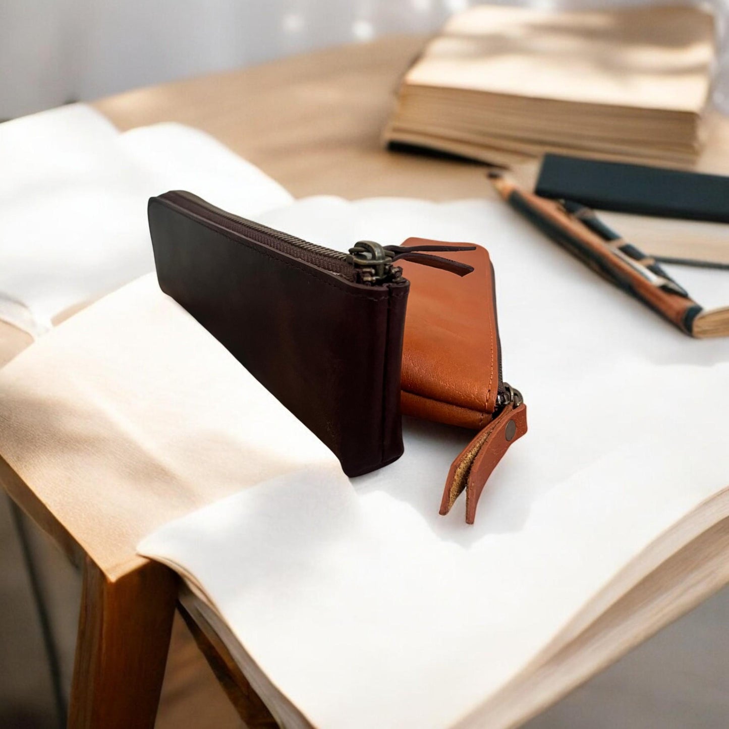 Full Grain Leather Pen Case: Handcrafted YKK Zipper, Elegant Colors