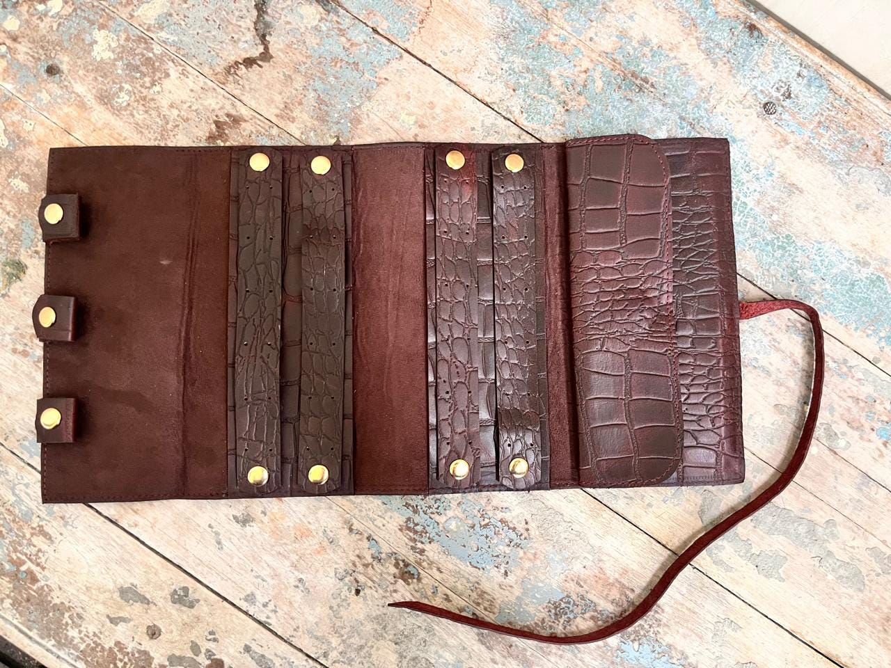 Personalized Leather Travel Jewelry Roll: Engraved Jewelry Storage Case