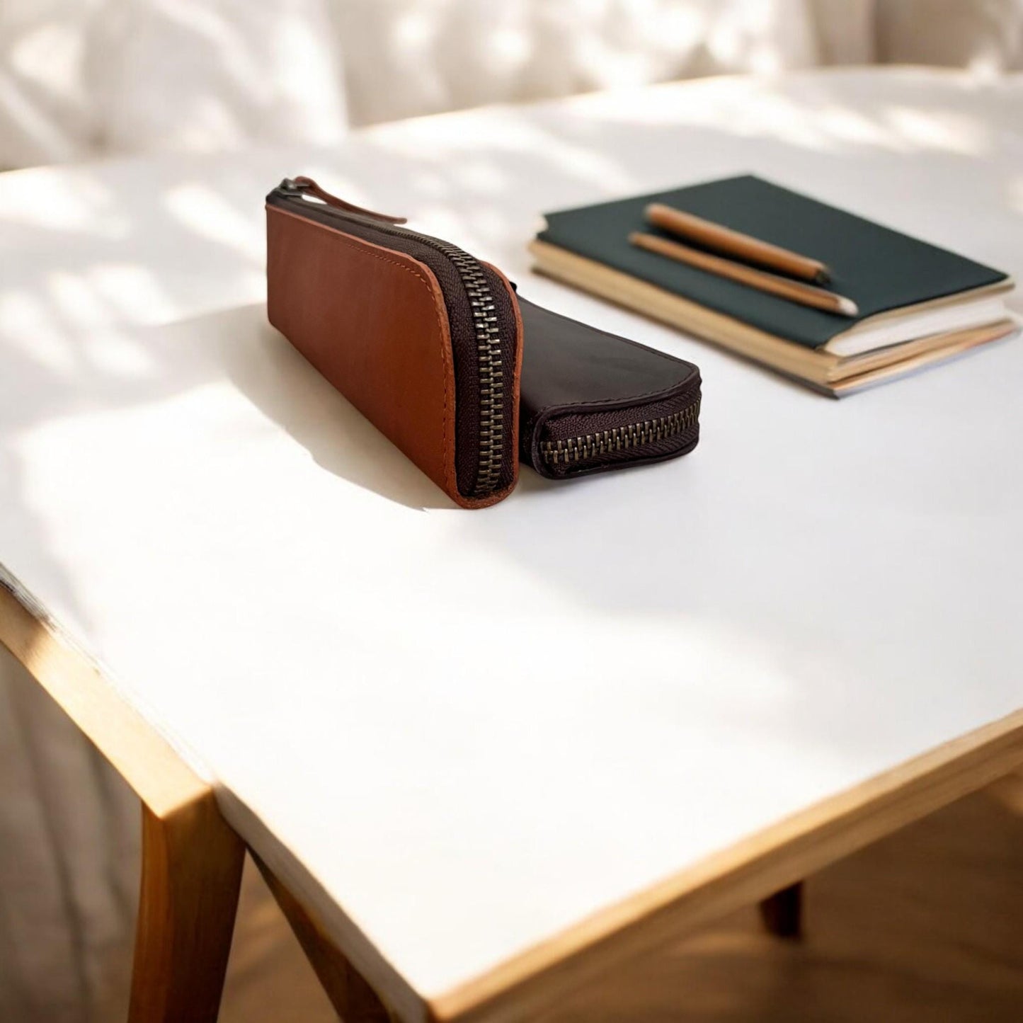 Full Grain Leather Pen Case: Handcrafted YKK Zipper, Elegant Colors