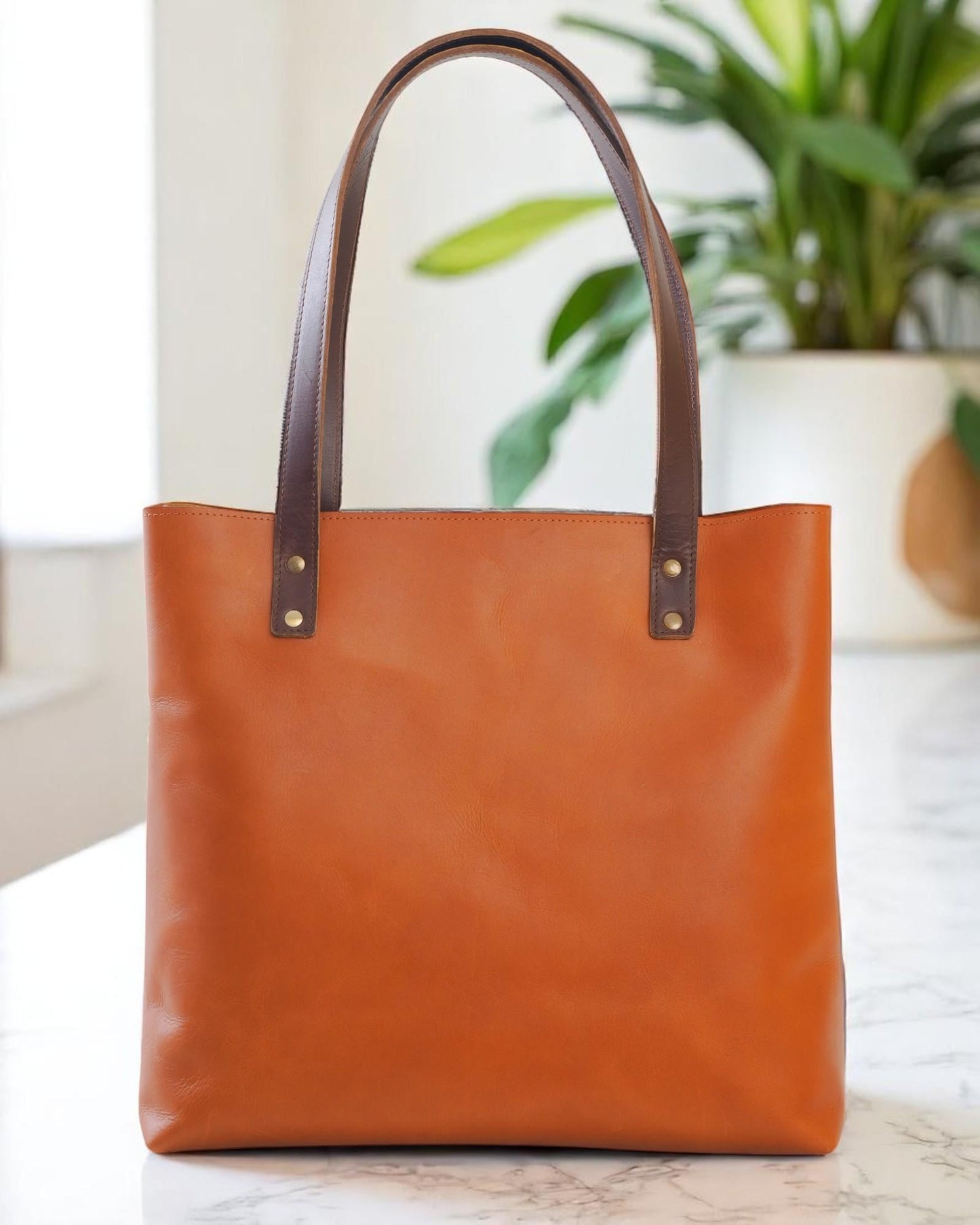 Handmade Buffalo Leather Tote Bag: Large Work, Laptop Shoulder Bag