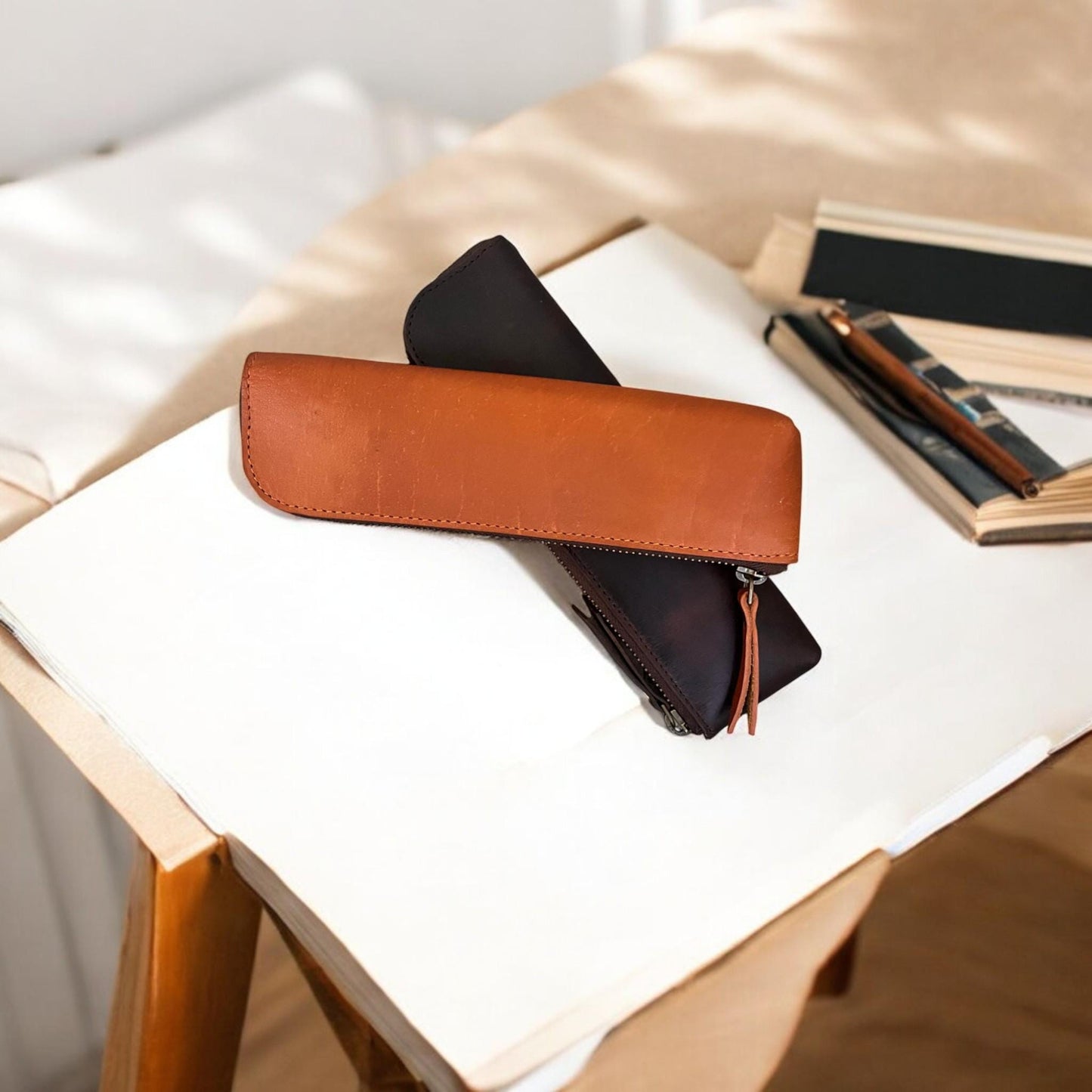 Full Grain Leather Pen Case: Handcrafted YKK Zipper, Elegant Colors