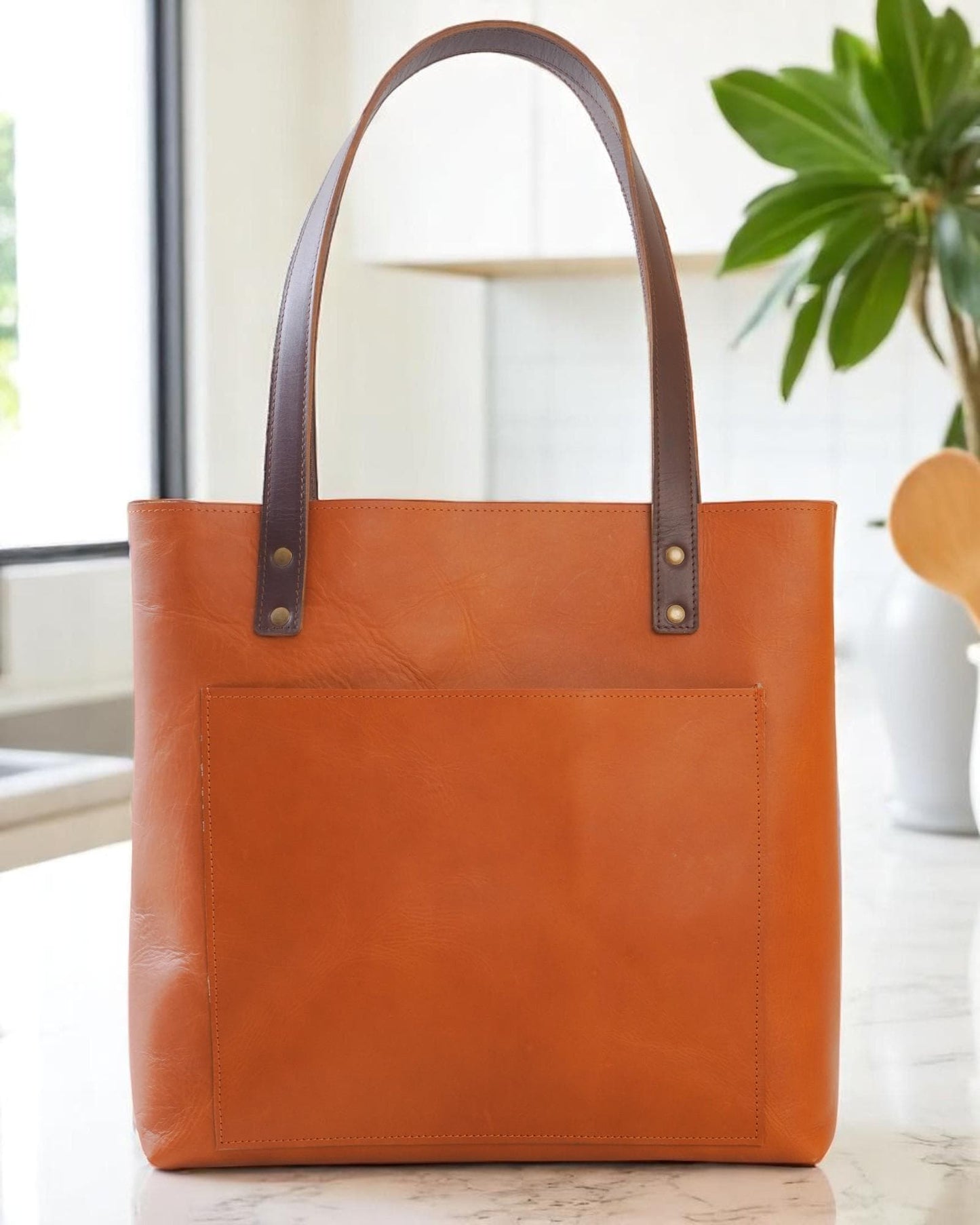 Full Grain Buffalo Leather Tote Bag: Large Everyday Laptop Work Bag