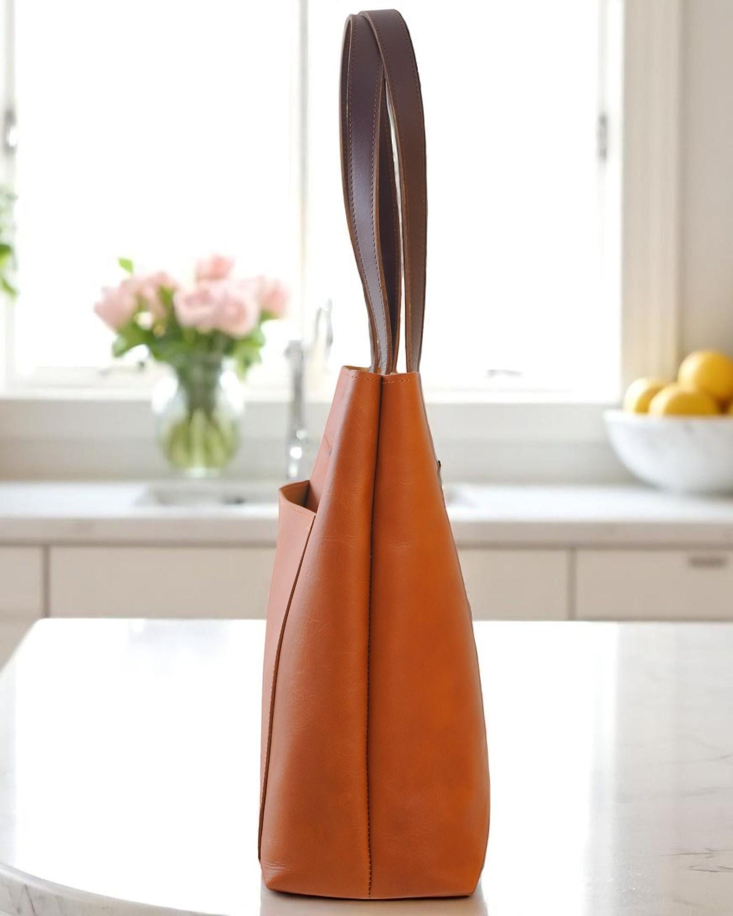 Full Grain Buffalo Leather Tote Bag: Large Everyday Laptop Work Bag